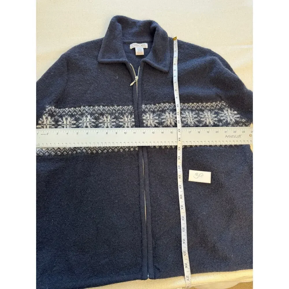 Vintage Cherokee 100% Wool Fair Isle Full Zip Classic Men’s Size XL Dark Navy